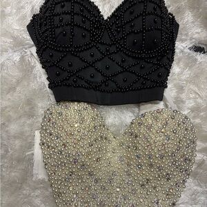 Elegant Black and Cream Beaded Crop Top 2 top for the price of 1